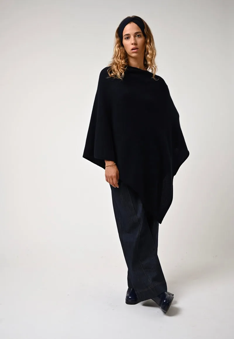 Elegant Navy Cashmere Poncho