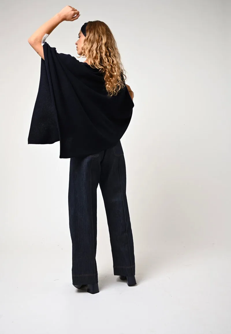 Elegant Navy Cashmere Poncho