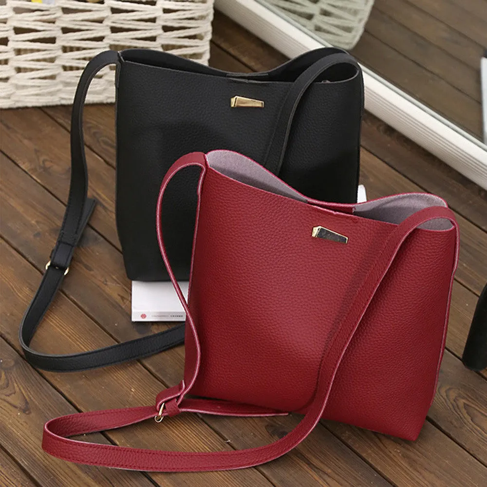 2PCS Women PU Leather Messenger Bags Mini Shoulder Trendy Hbag Tote Bolsas