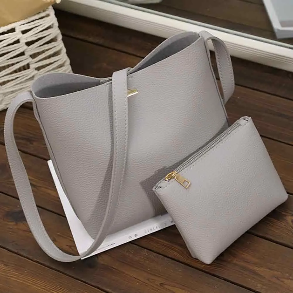 2PCS Women PU Leather Messenger Bags Mini Shoulder Trendy Hbag Tote Bolsas