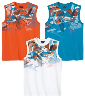 3-Pack Men's Sporty Vests - Orange White Blue