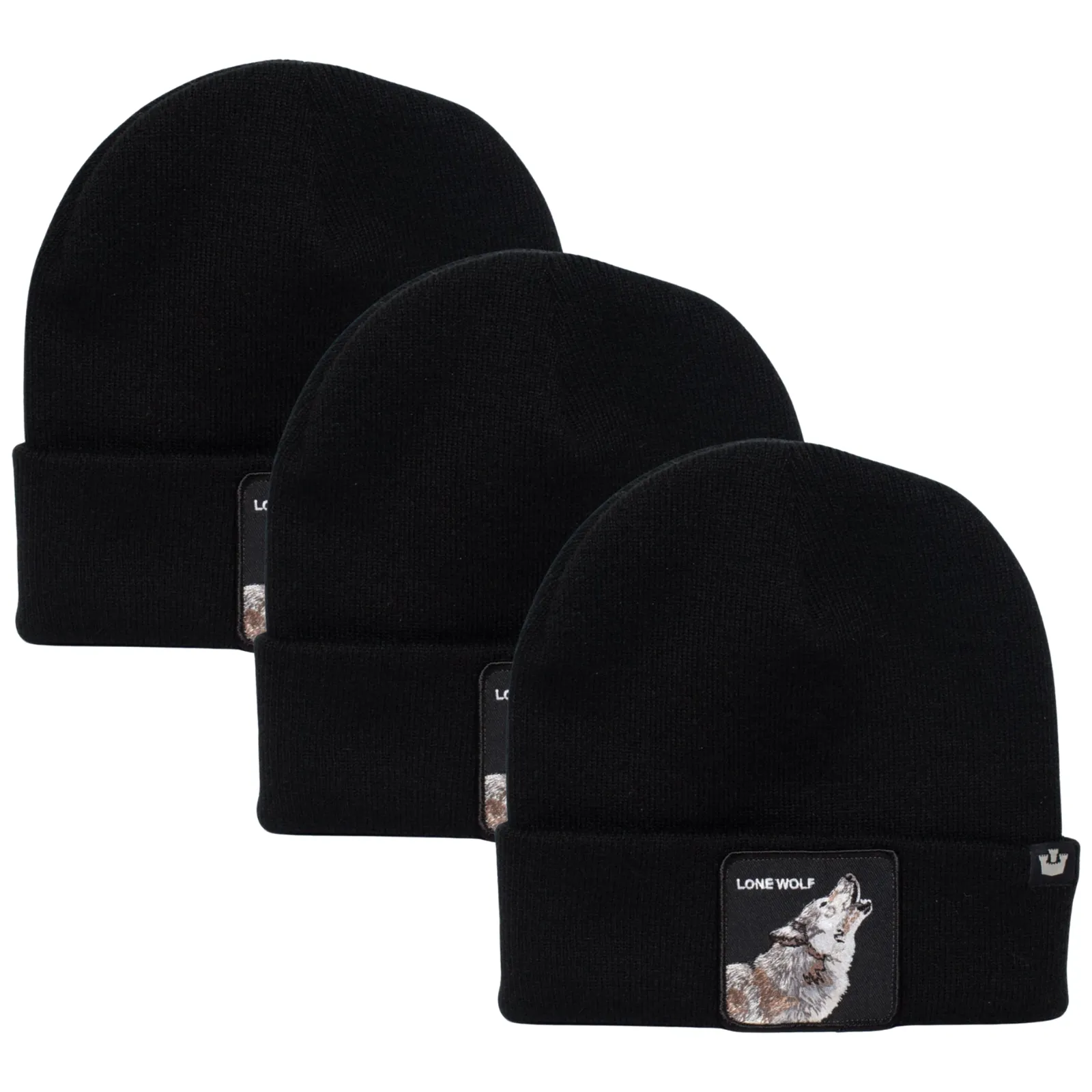 3x Goorin Black Lone Wolf Man Beanie Hat