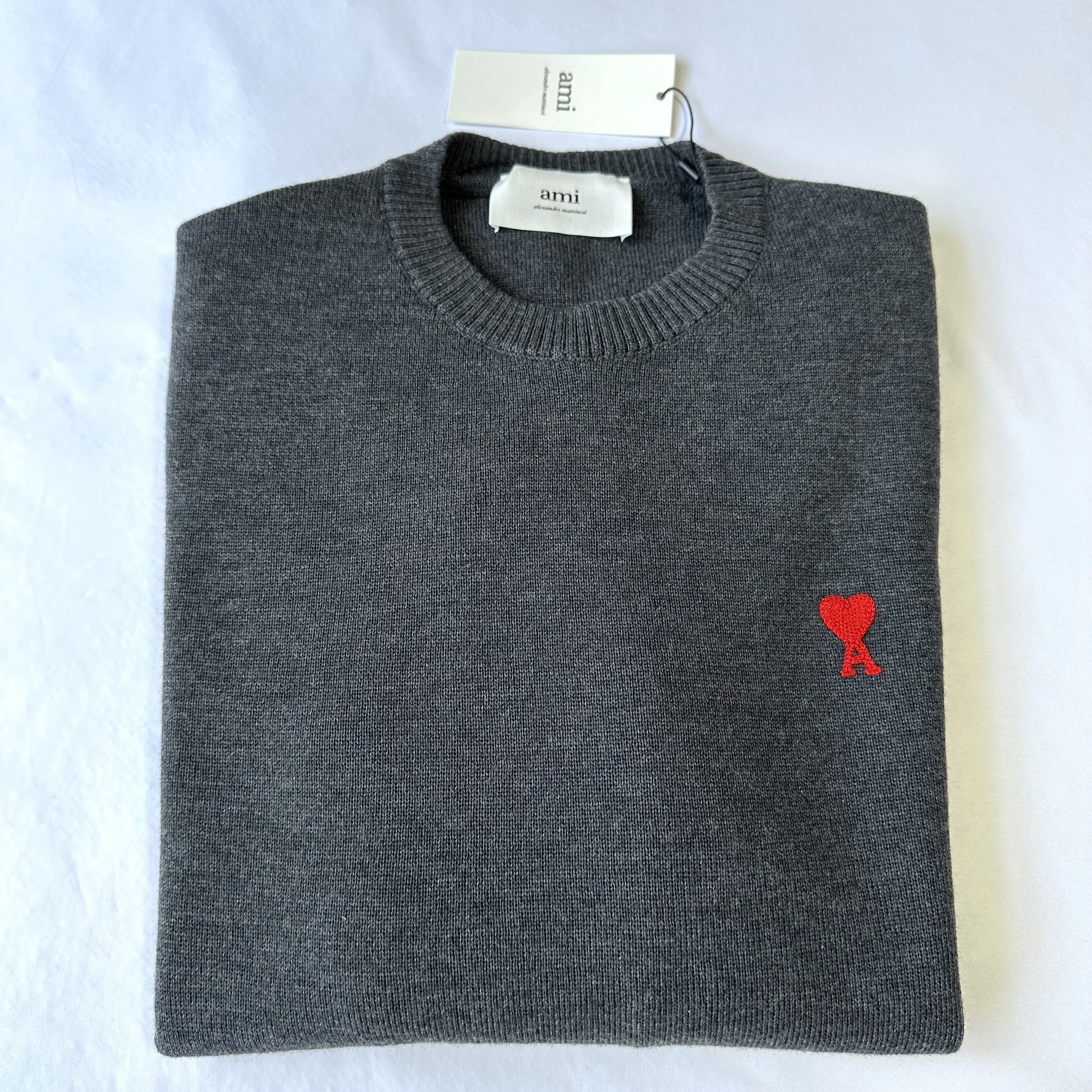 AMI Paris Heart Logo Wool Crew Neck Shirt