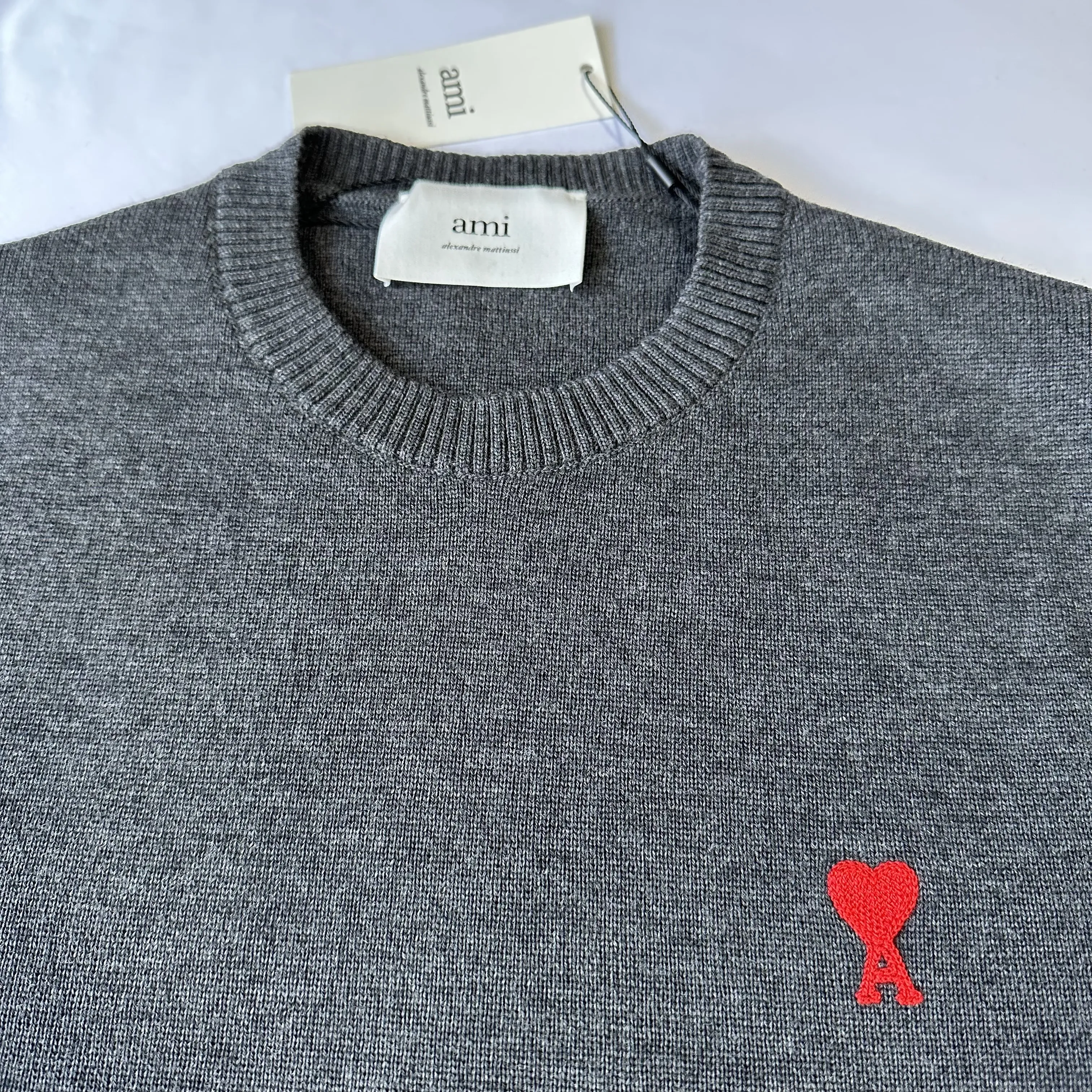 AMI Paris Heart Logo Wool Crew Neck Shirt