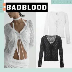 Badblood Street Long Sleeves Plain Cotton Lace Cardigans