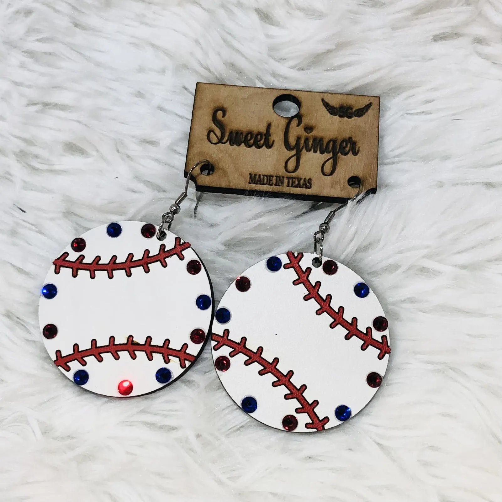 Baseball Inspired Gem Earrings