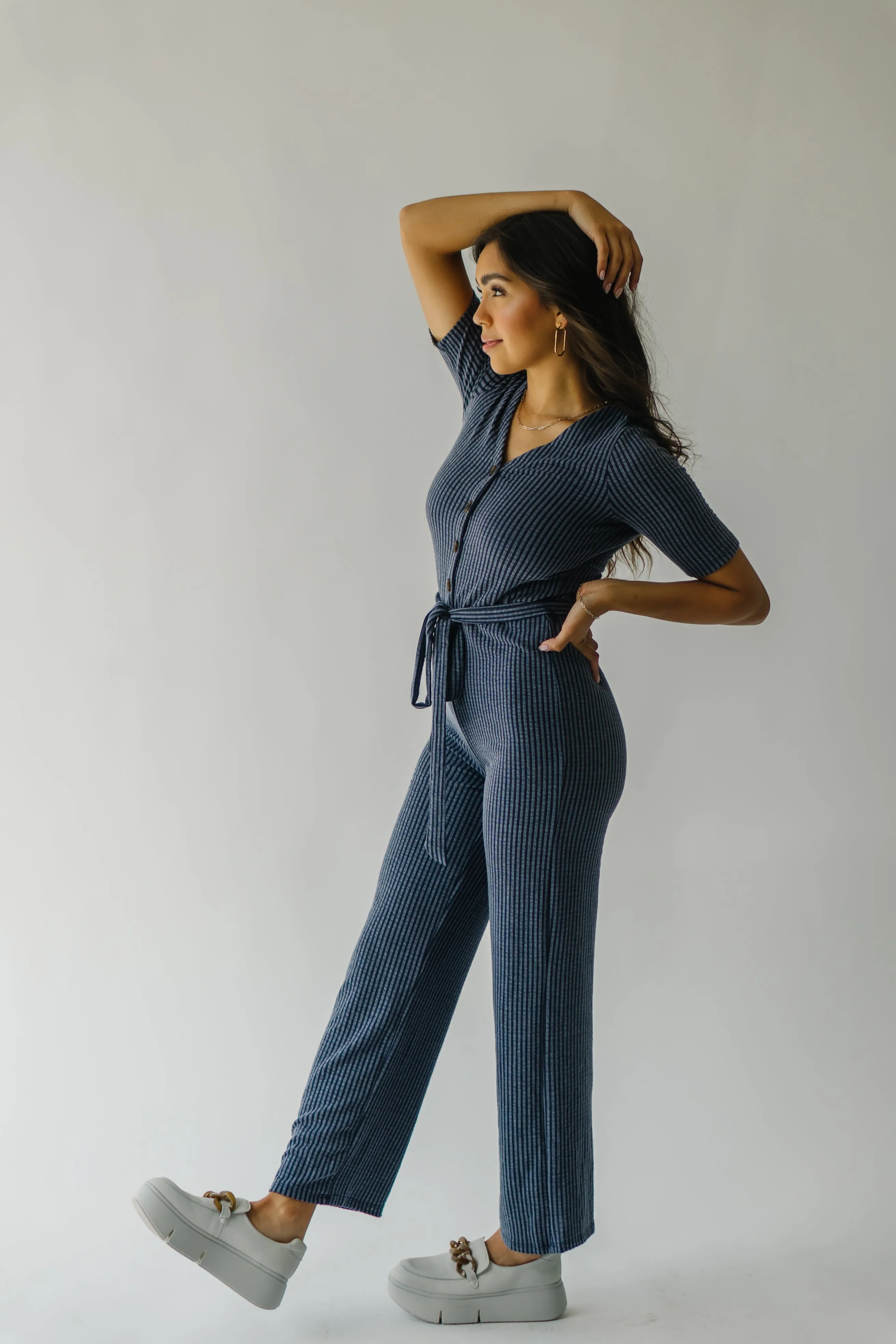 Susan Belted Jumpsuit Navy Stripe