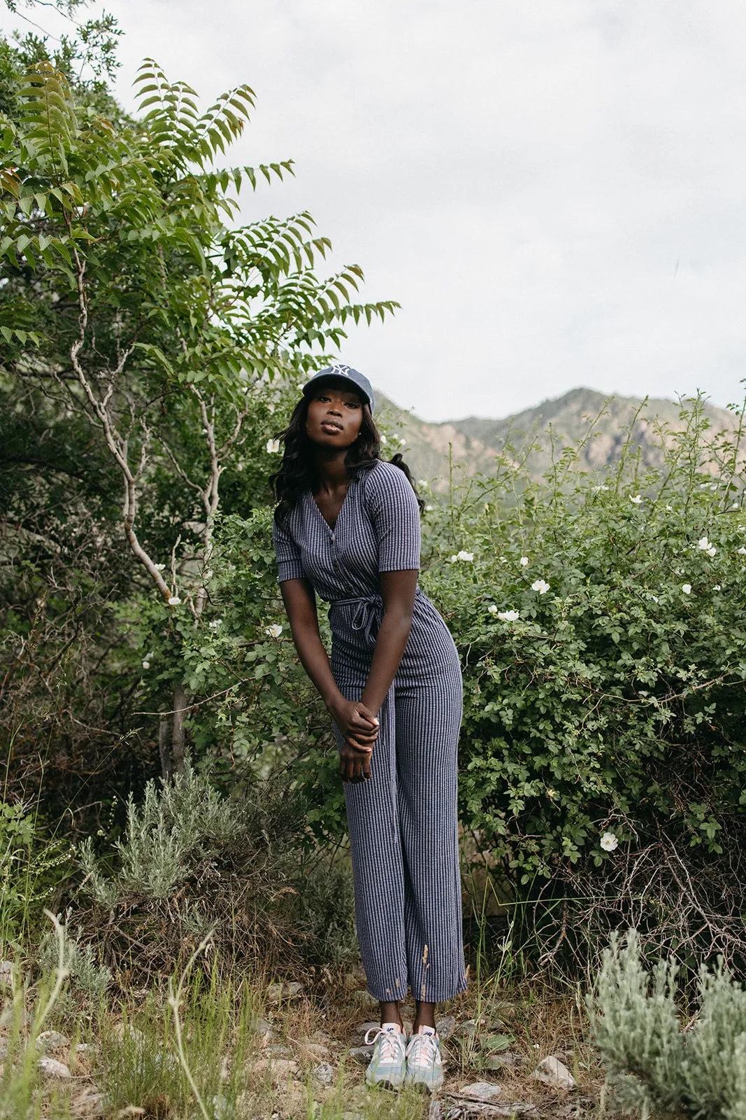 Susan Belted Jumpsuit Navy Stripe