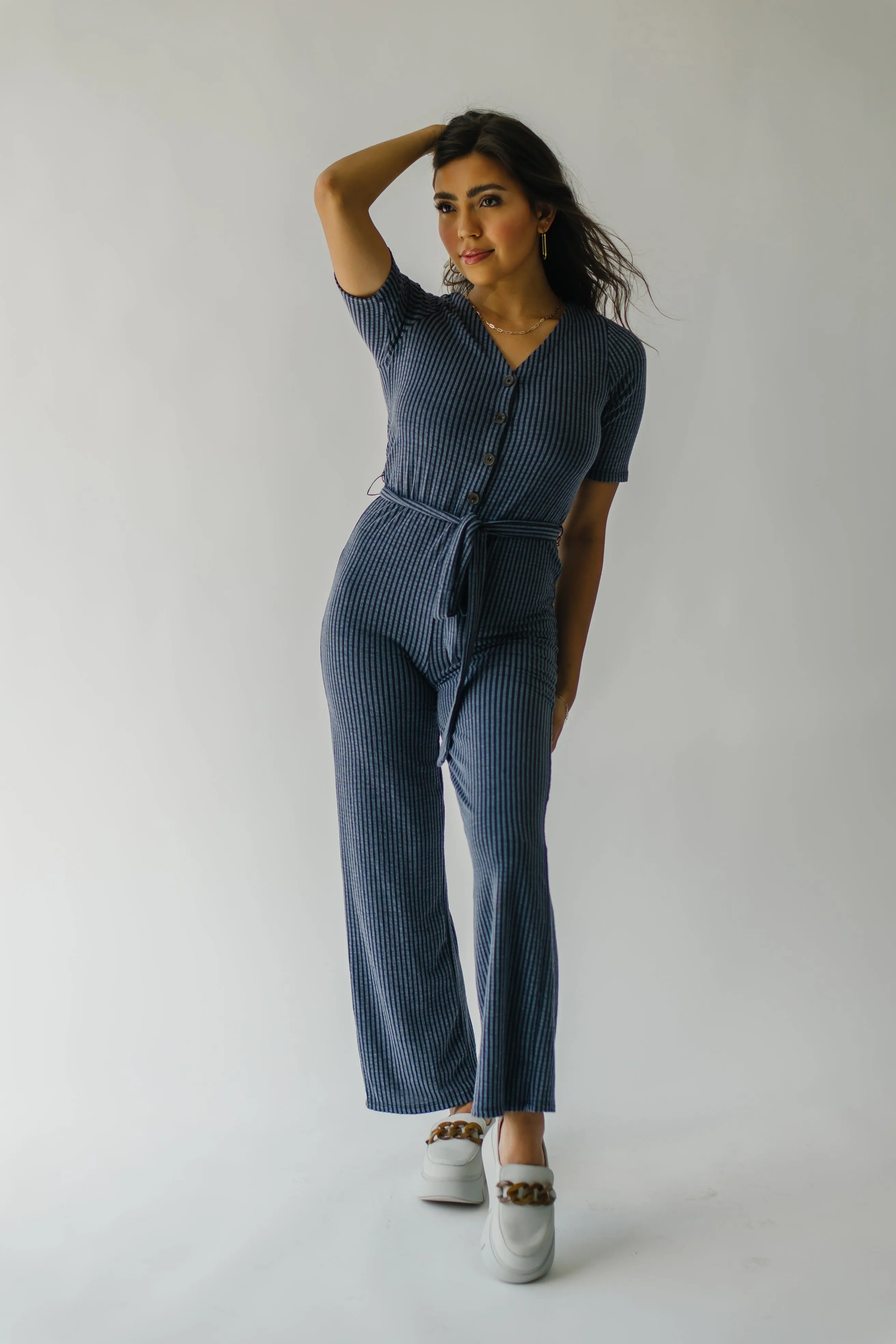 Susan Belted Jumpsuit Navy Stripe