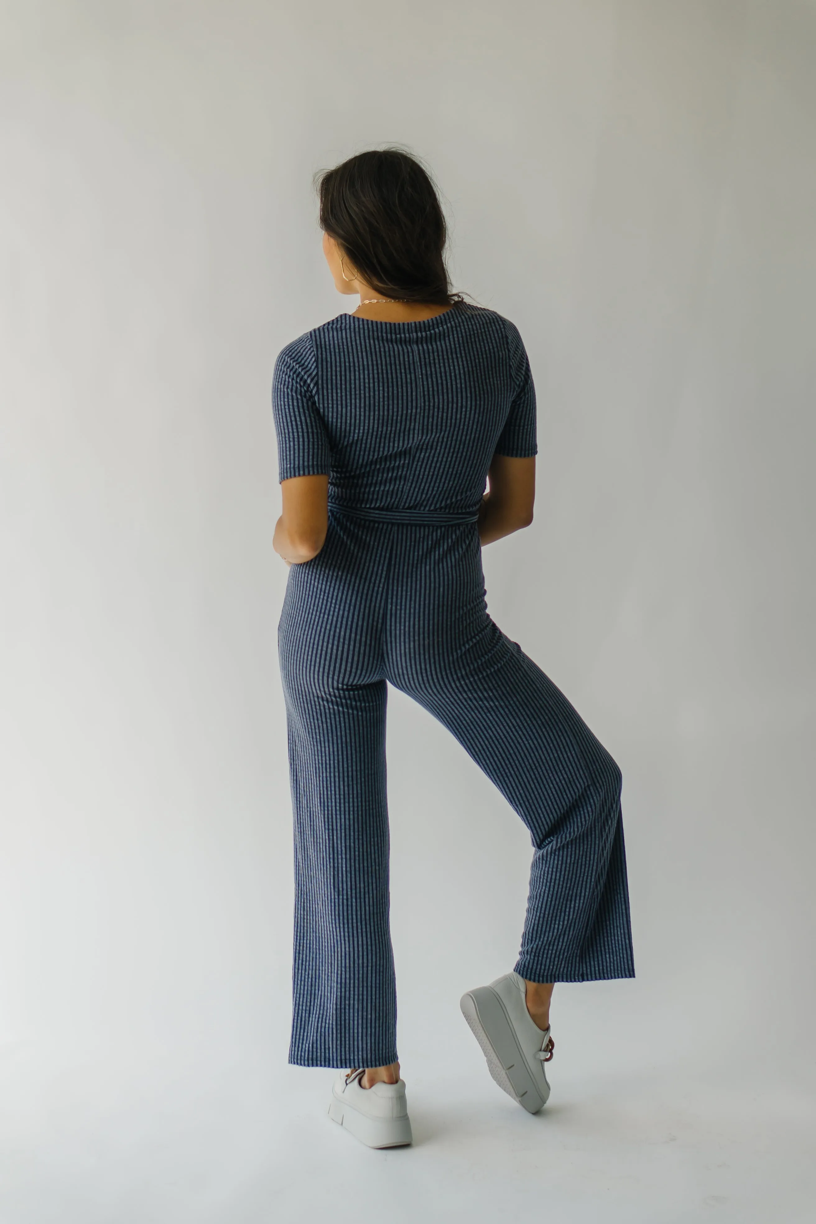 Susan Belted Jumpsuit Navy Stripe