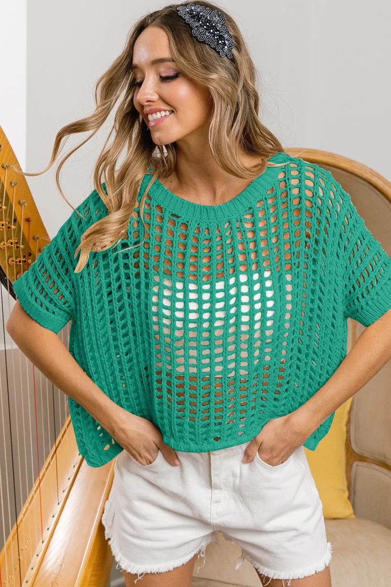 Short Sleeve Net Crochet Top