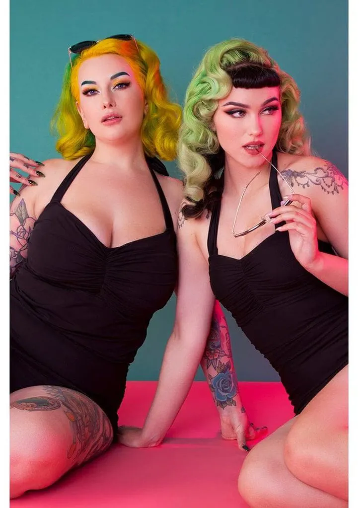 Black 50's Swimsuit with Mesh Overlay by Collectif x Playful Promises