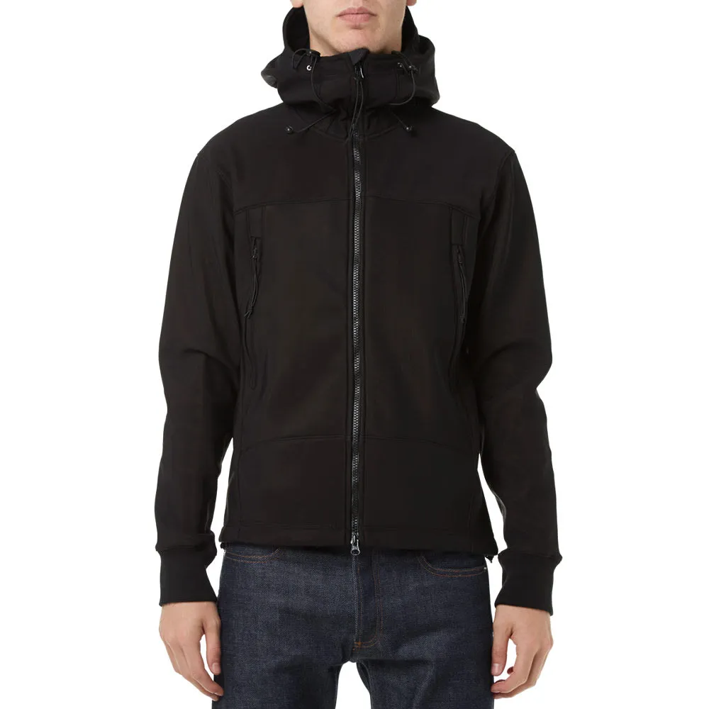 Black Soft Shell Hooded Zip-Up Jacket