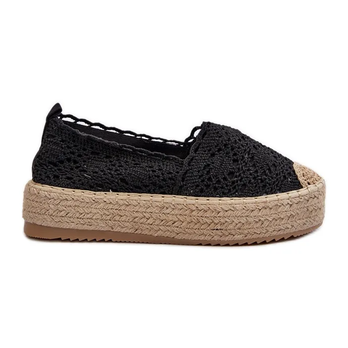 Black Platform Lace Espadrilles for Women