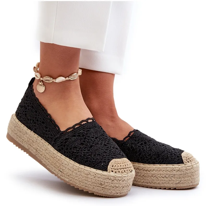 Black Platform Lace Espadrilles for Women