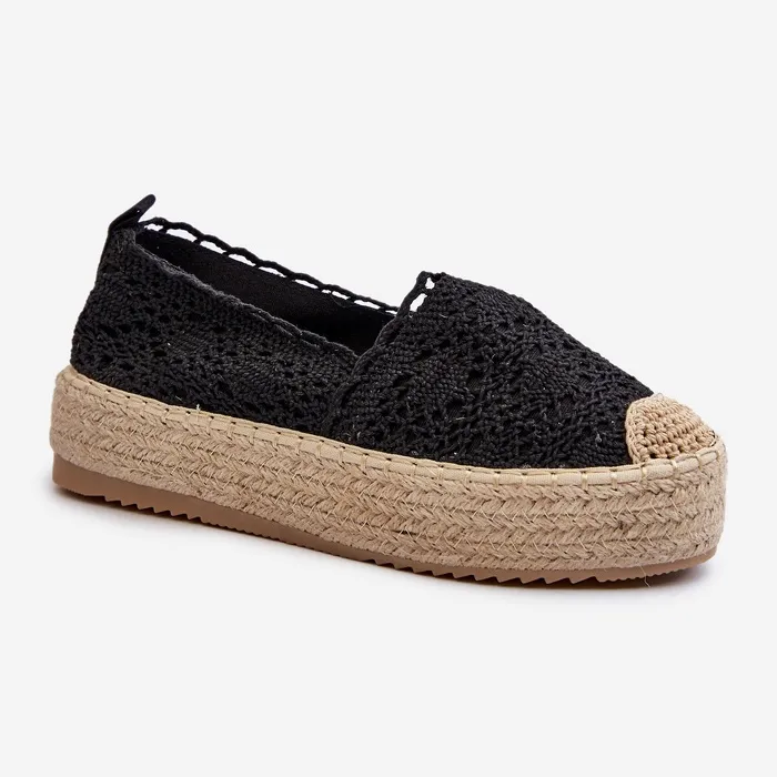 Black Platform Lace Espadrilles for Women