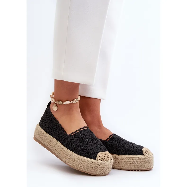 Black Platform Lace Espadrilles for Women