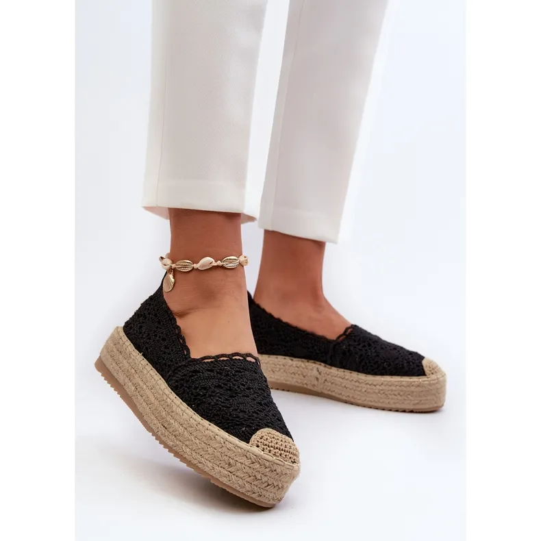 Black Platform Lace Espadrilles for Women