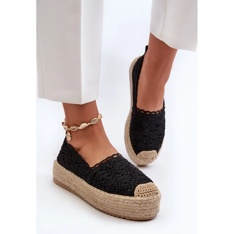 Black Platform Lace Espadrilles for Women