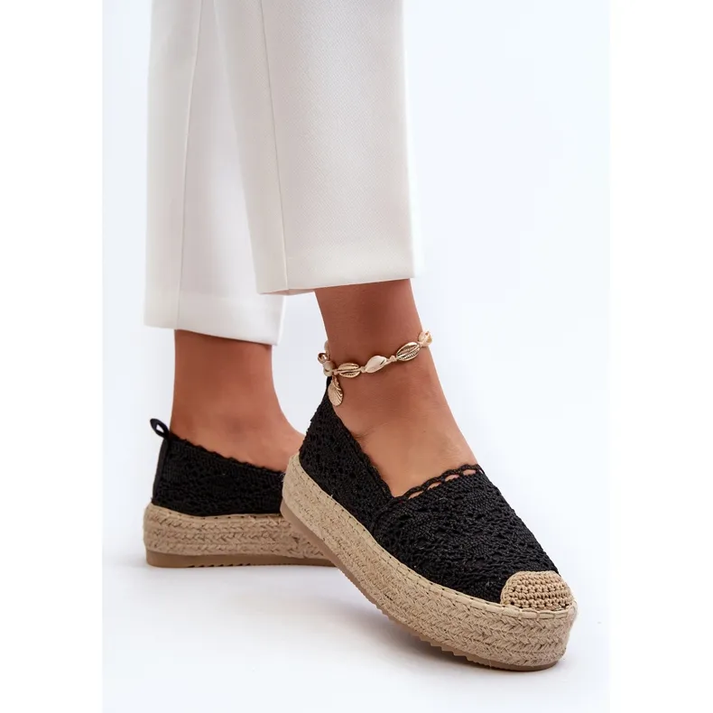 Black Platform Lace Espadrilles for Women