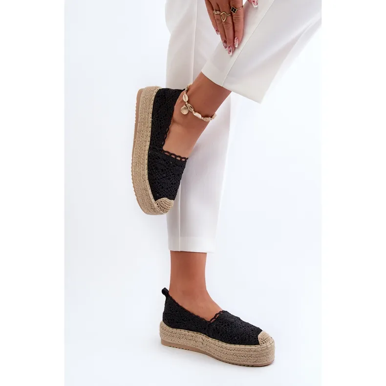 Black Platform Lace Espadrilles for Women