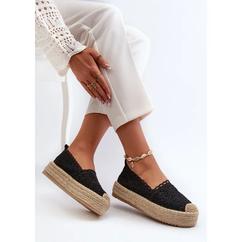 Black Platform Lace Espadrilles for Women