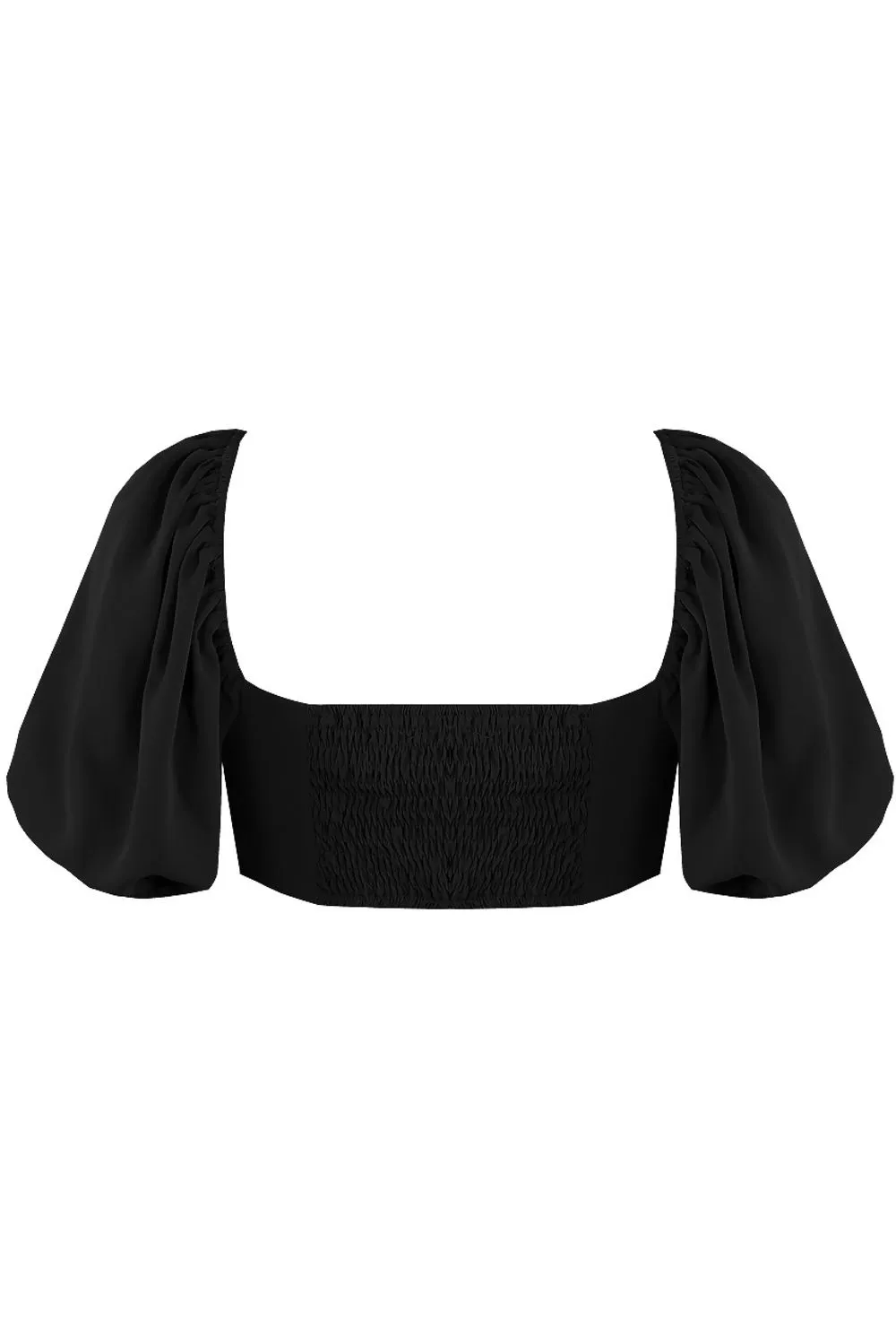 Black Puff Sleeve Crop Tops with Keyhole