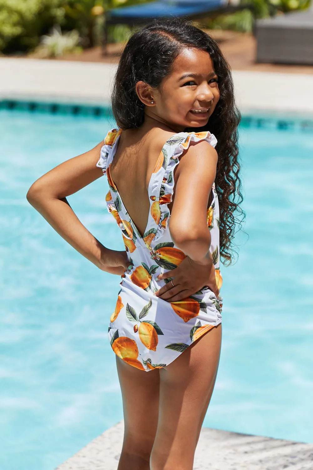 Ruffled Citrus Orange One-Piece Swimsuit