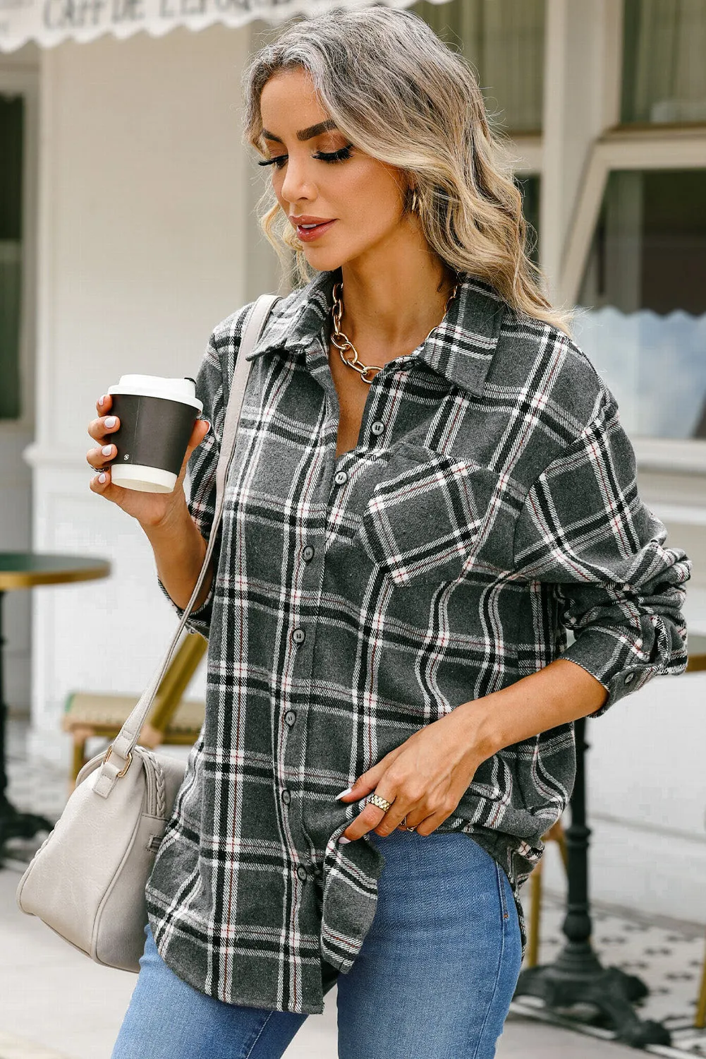 Collared Neck Buttoned Long Sleeve Shirt