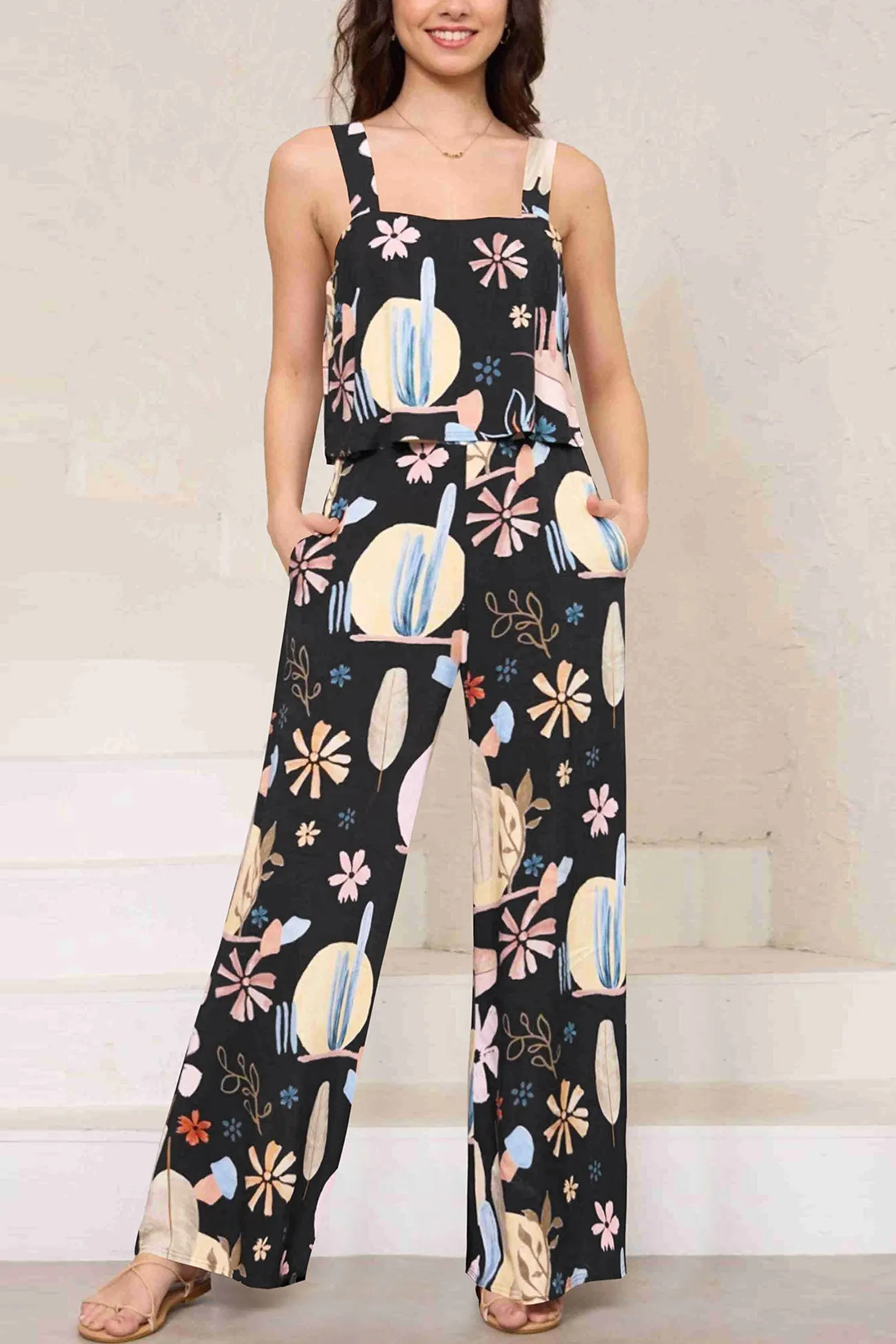 Printed Wide Leg Jumpsuits