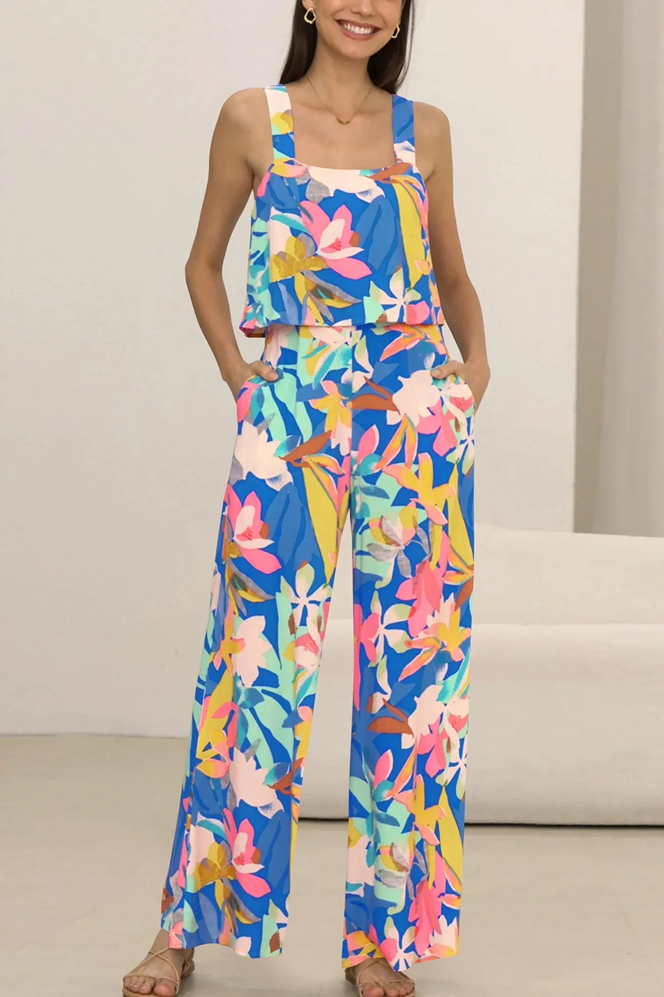 Printed Wide Leg Jumpsuits