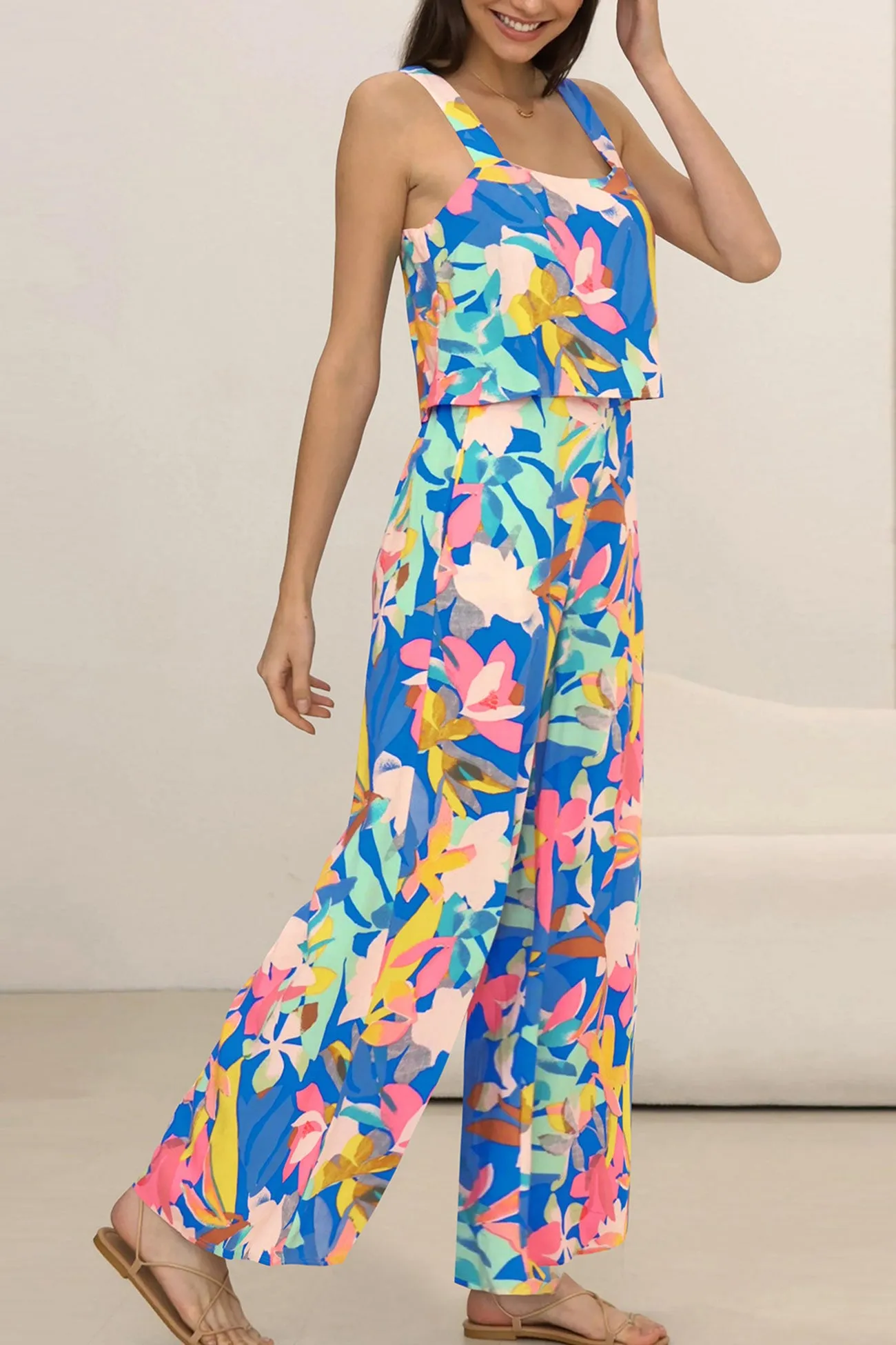 Printed Wide Leg Jumpsuits