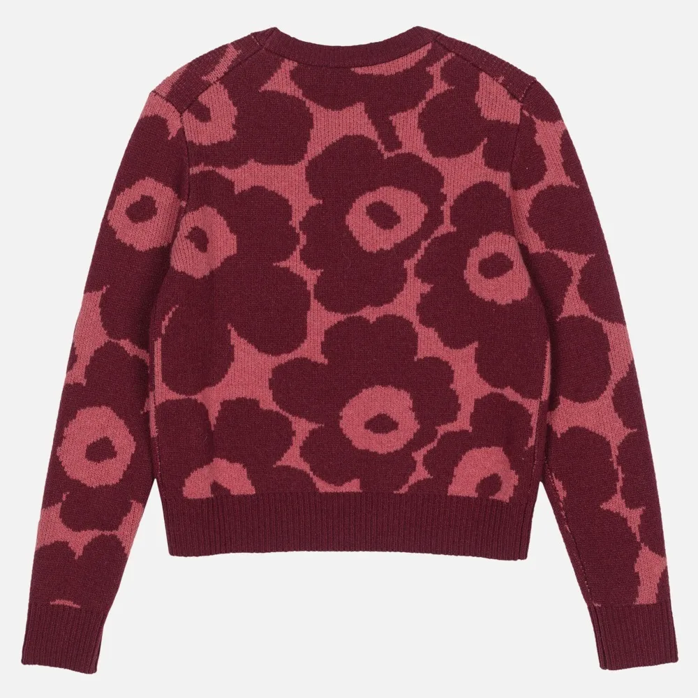 Marimekko Wool Nylon Rib Crew Neck Flower Patterns Casual Style