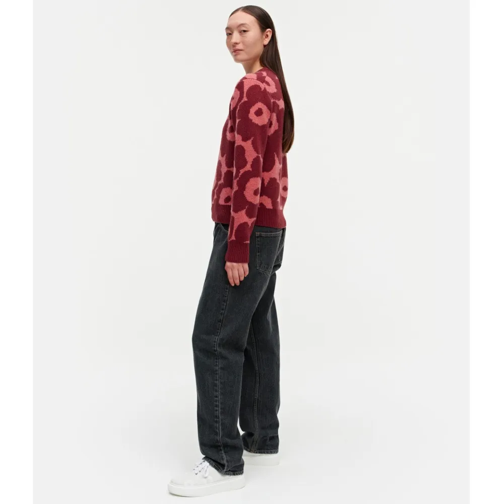 Marimekko Wool Nylon Rib Crew Neck Flower Patterns Casual Style