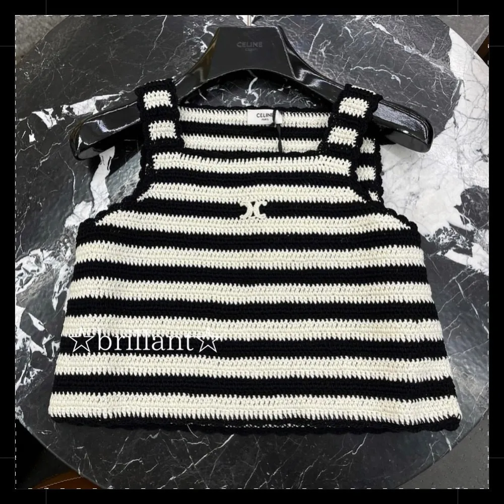 CELINE |Triomphe Crocheted Cotton Striped Crop Top