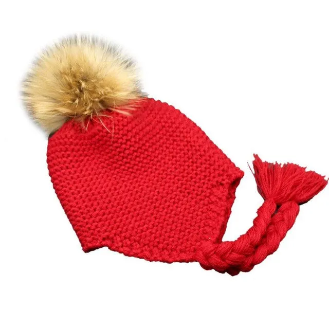 Children's Cute Knitted Wool Beanies for Boys and Girls with Faux Fur Pom Pom