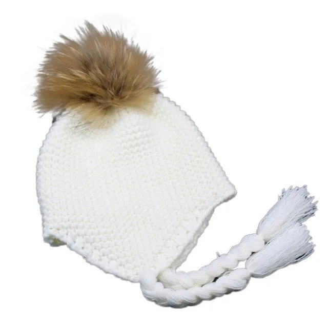 Children's Cute Knitted Wool Beanies for Boys and Girls with Faux Fur Pom Pom