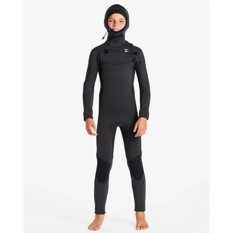 Wetsuit with Zippered Chest and Hood for Kids in Muted Surf Tones