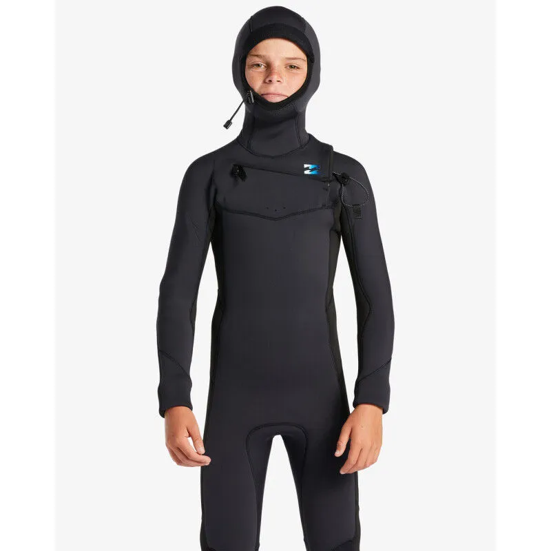 Wetsuit with Zippered Chest and Hood for Kids in Muted Surf Tones