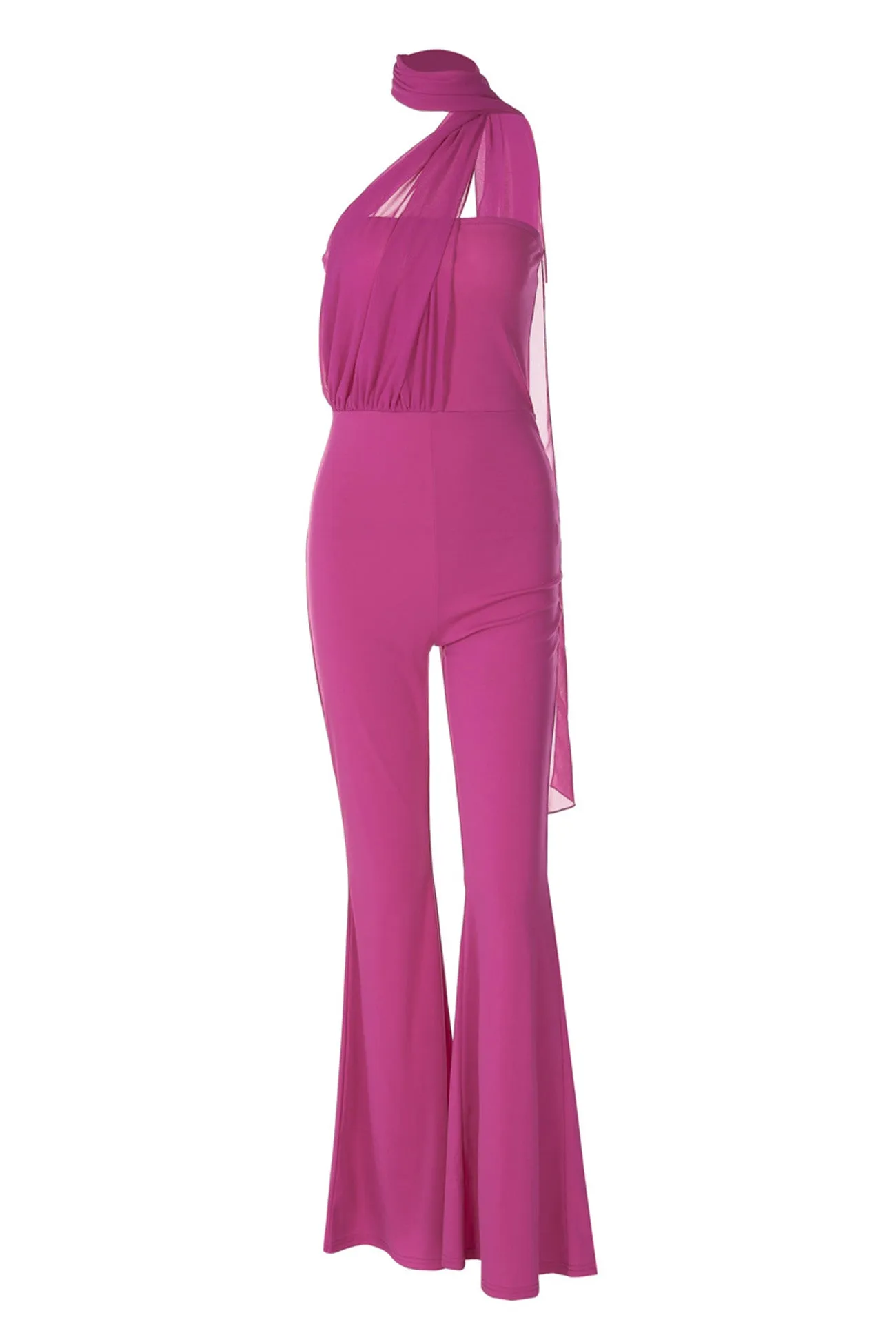 Flared Jumpsuits with Chocker Neck Ribbon