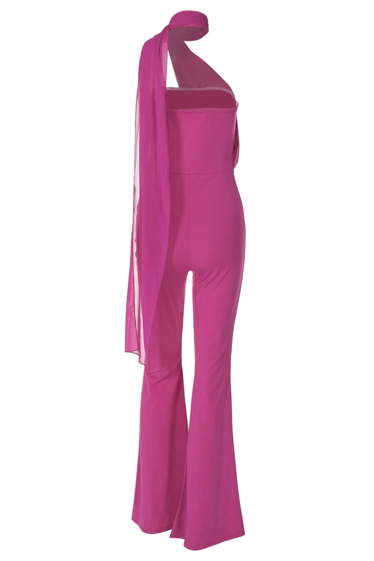 Flared Jumpsuits with Chocker Neck Ribbon