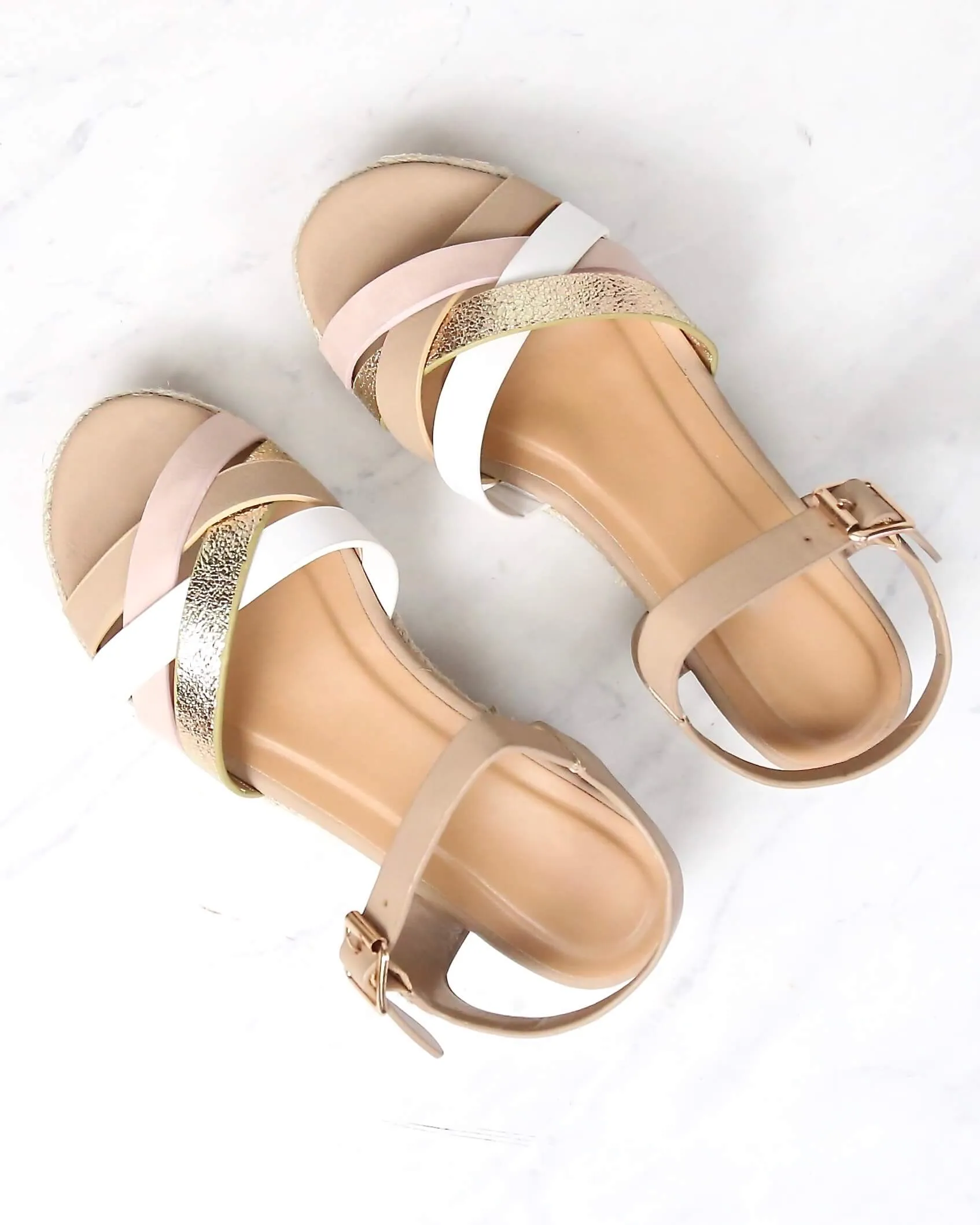 Criss Cross Strappy Band Espadrilles Platform Sandal Ankle Strap Blush Multi