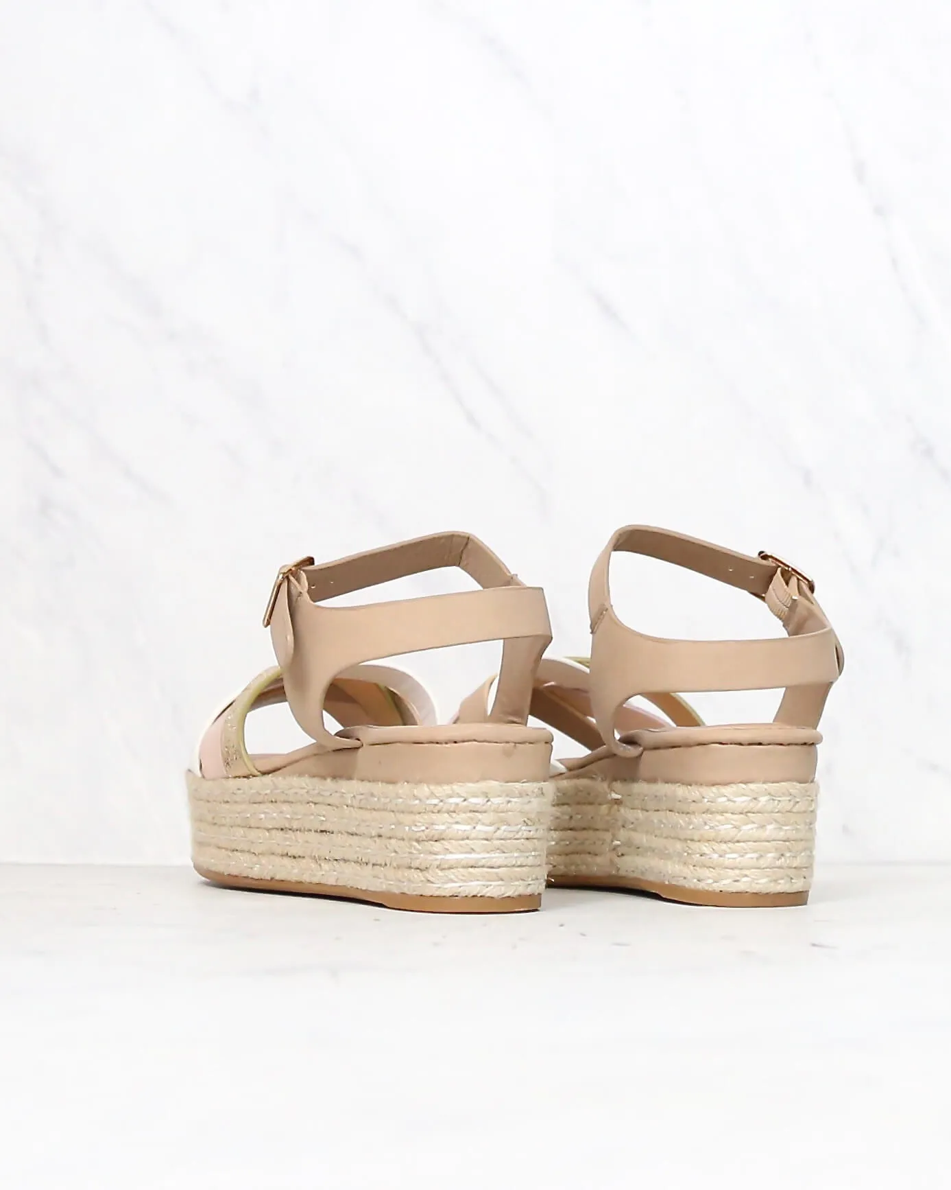 Criss Cross Strappy Band Espadrilles Platform Sandal Ankle Strap Blush Multi