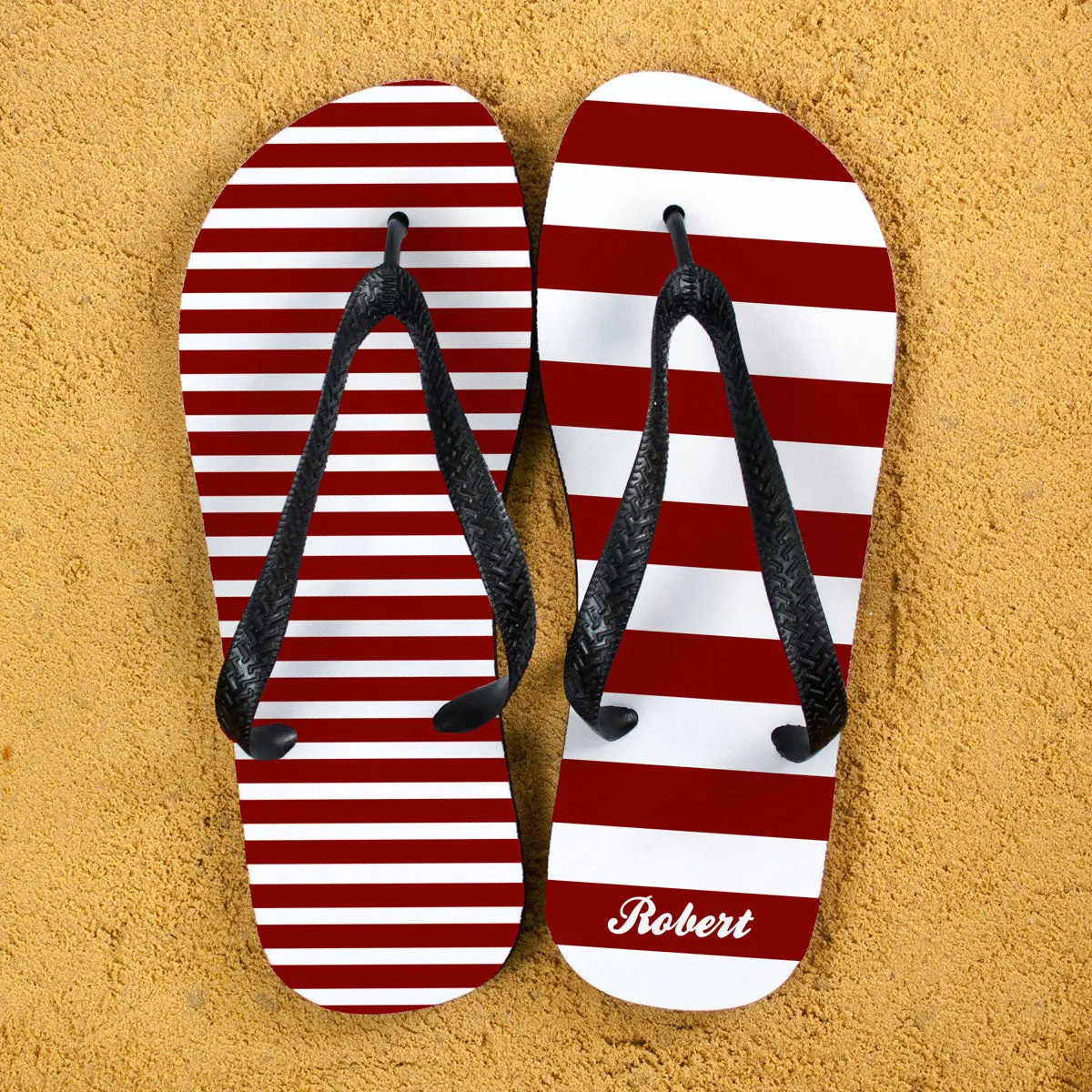 Personalised Red Striped Flip Flops