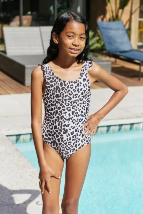 Ruffled One-Piece Swimsuit with Cat Print