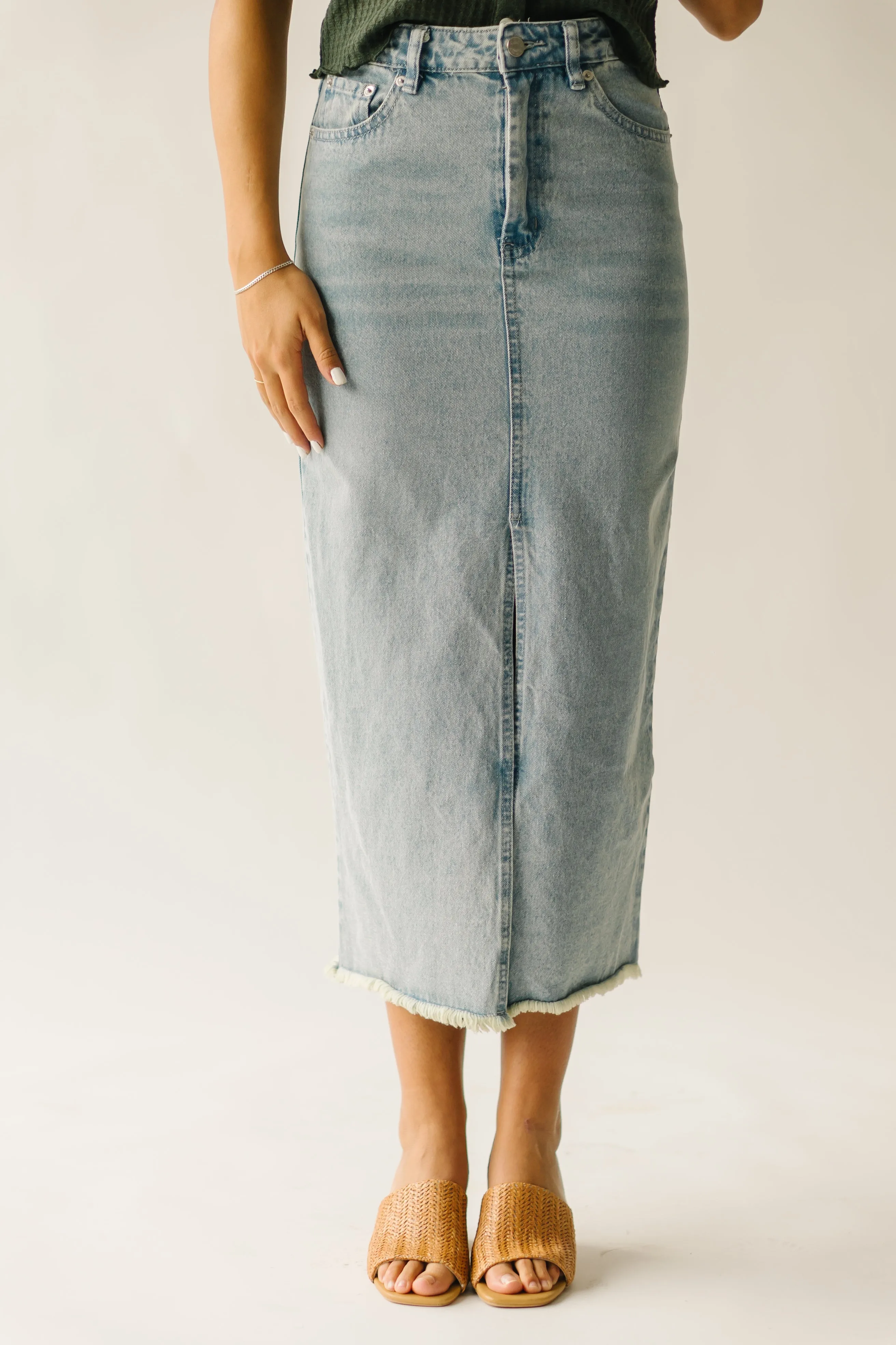 Slit Denim Skirt Light Blue