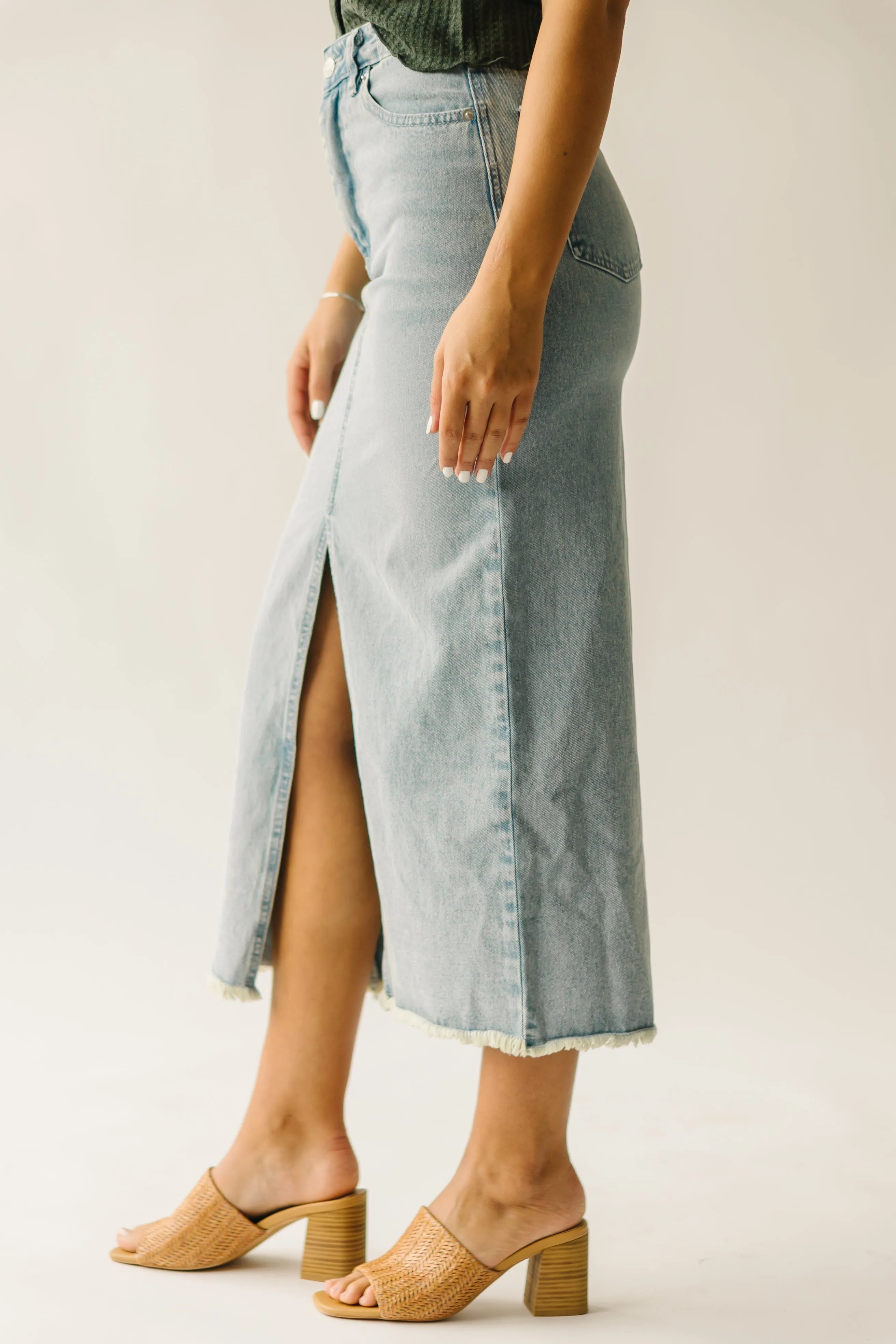 Slit Denim Skirt Light Blue