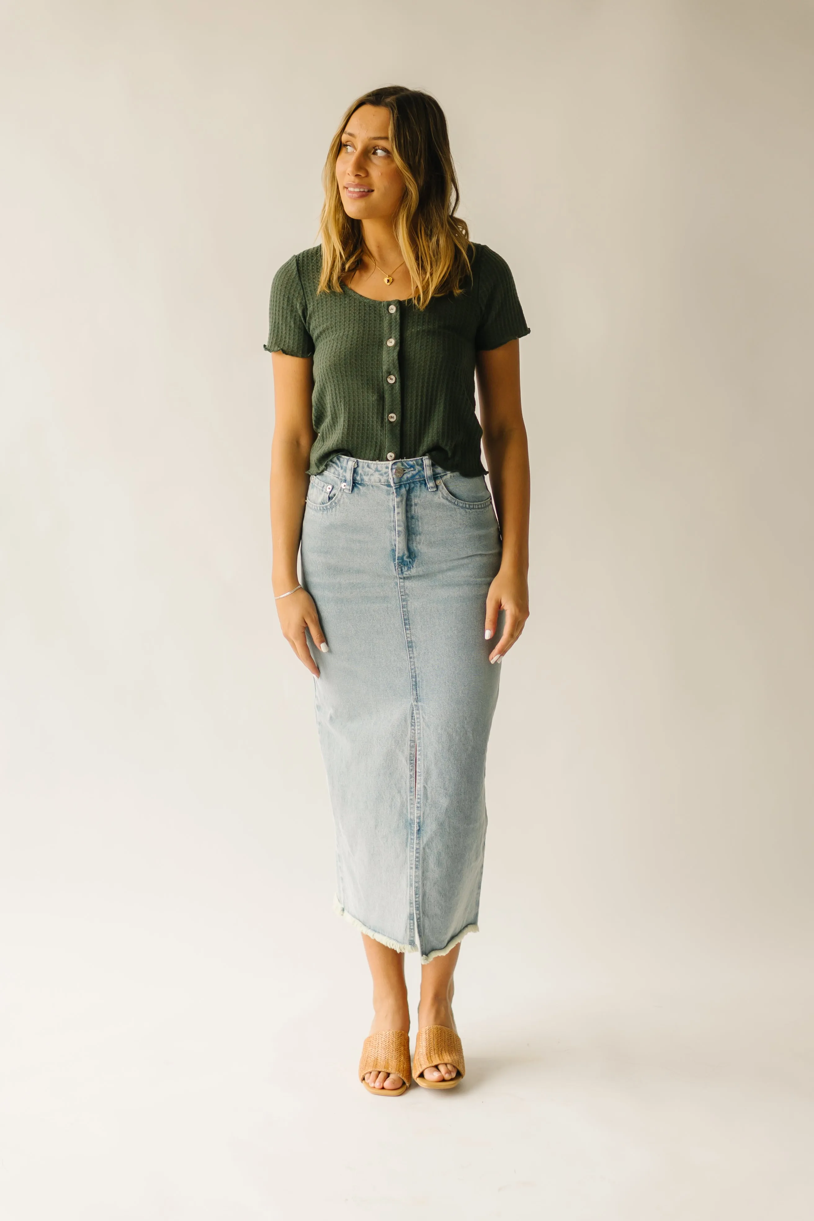 Slit Denim Skirt Light Blue