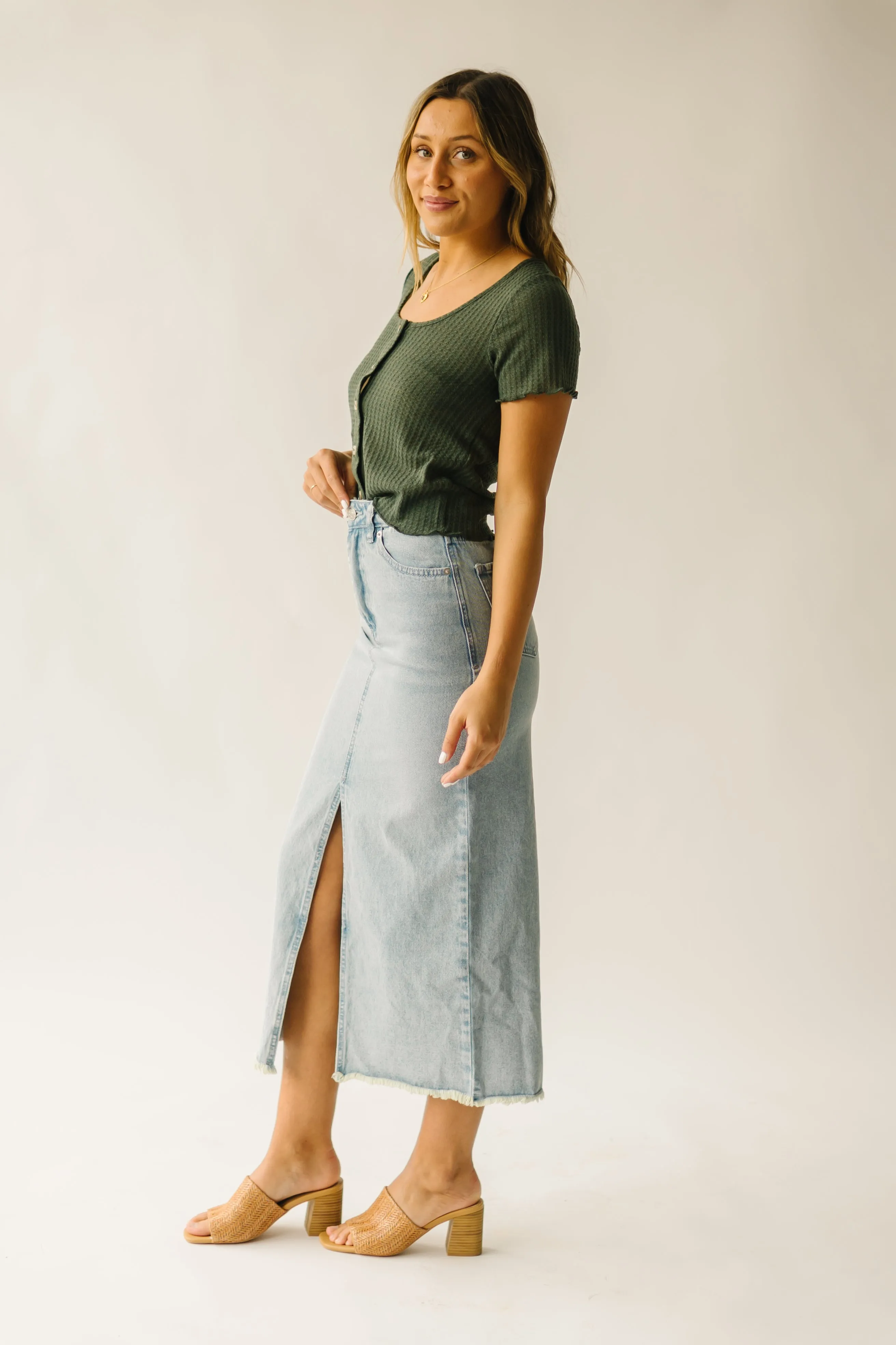 Slit Denim Skirt Light Blue