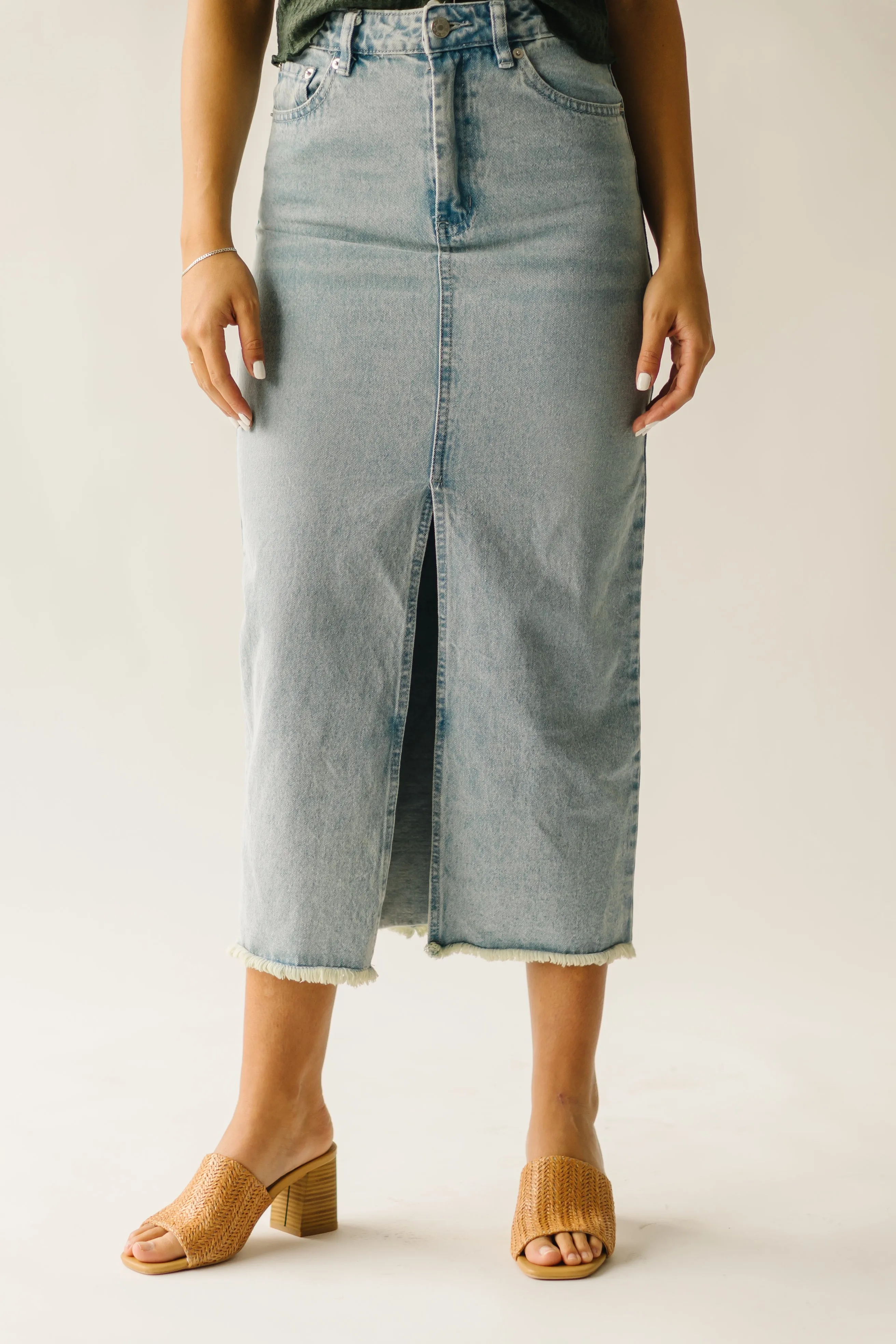 Slit Denim Skirt Light Blue